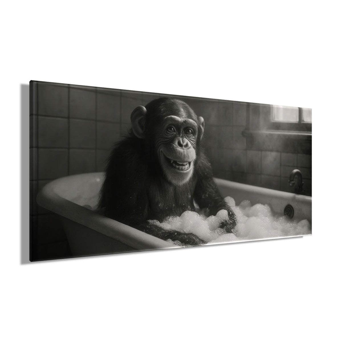 Wandbild SCHIMPANSE IM BAD 33x70 cm – Leinwandbild Keilrahmen Deko modern - Seitenansicht