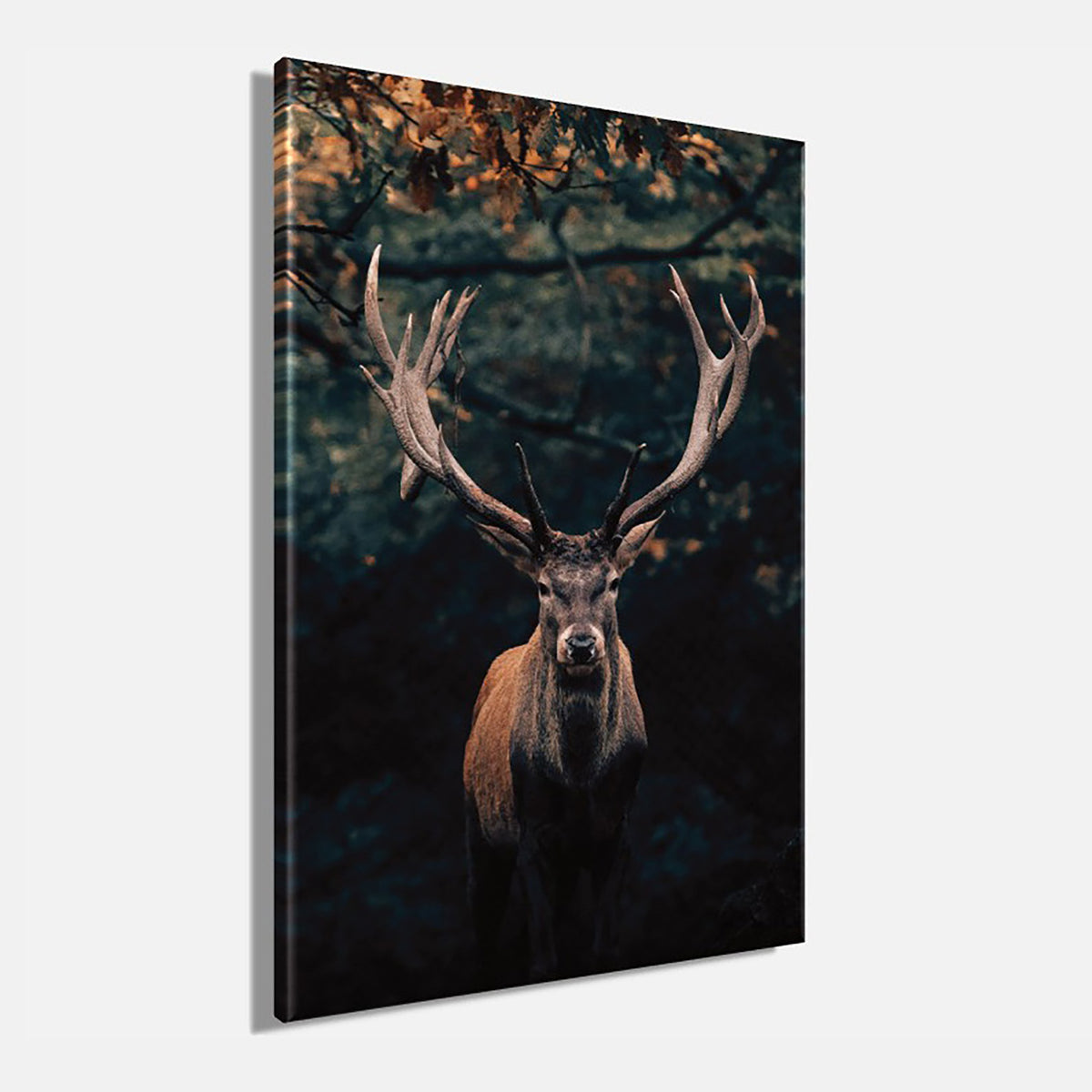 Wandbild HIRSCH IM WALD 78x118 cm – Leinwandbild Keilrahmen Deko modern - Seitenansicht