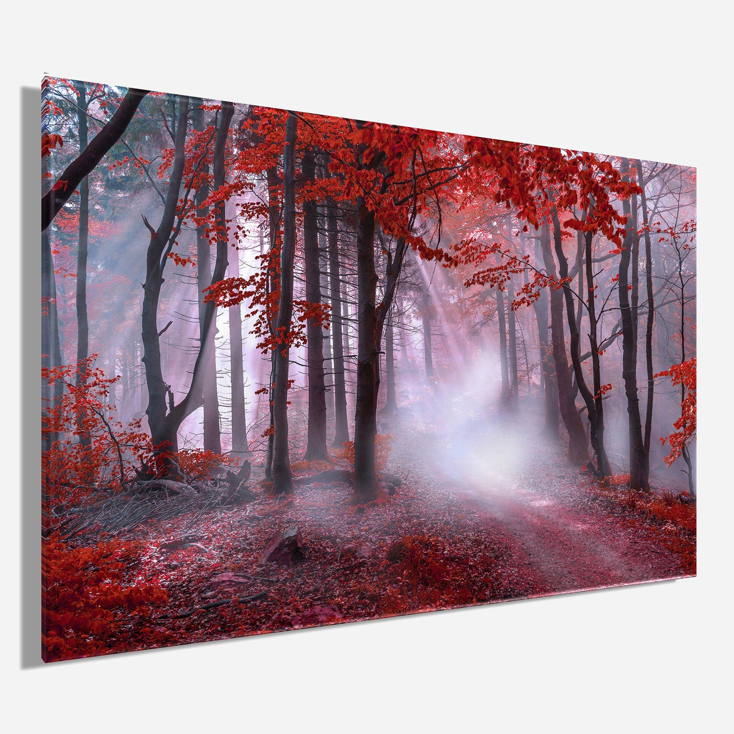 Wandbild NEBEL IM ROTEN WALD 78x118 cm – Leinwandbild Keilrahmen Deko modern - Seitenansicht