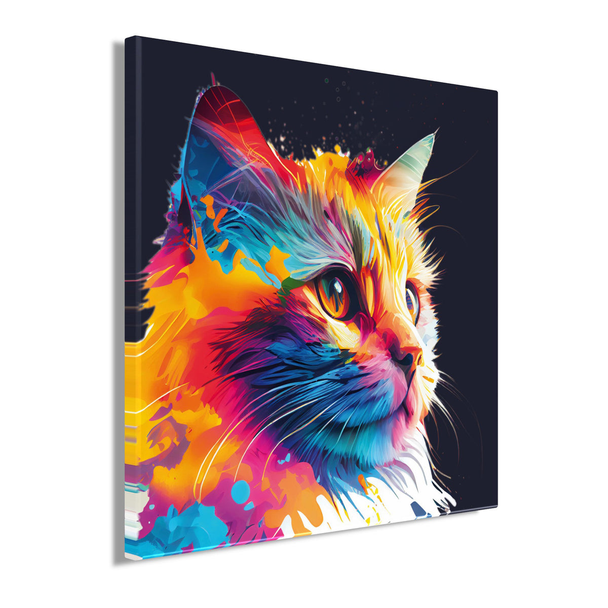 Wandbild BUNTE KATZE 35x35 cm – Leinwandbild Keilrahmen Deko modern - Seitenansicht