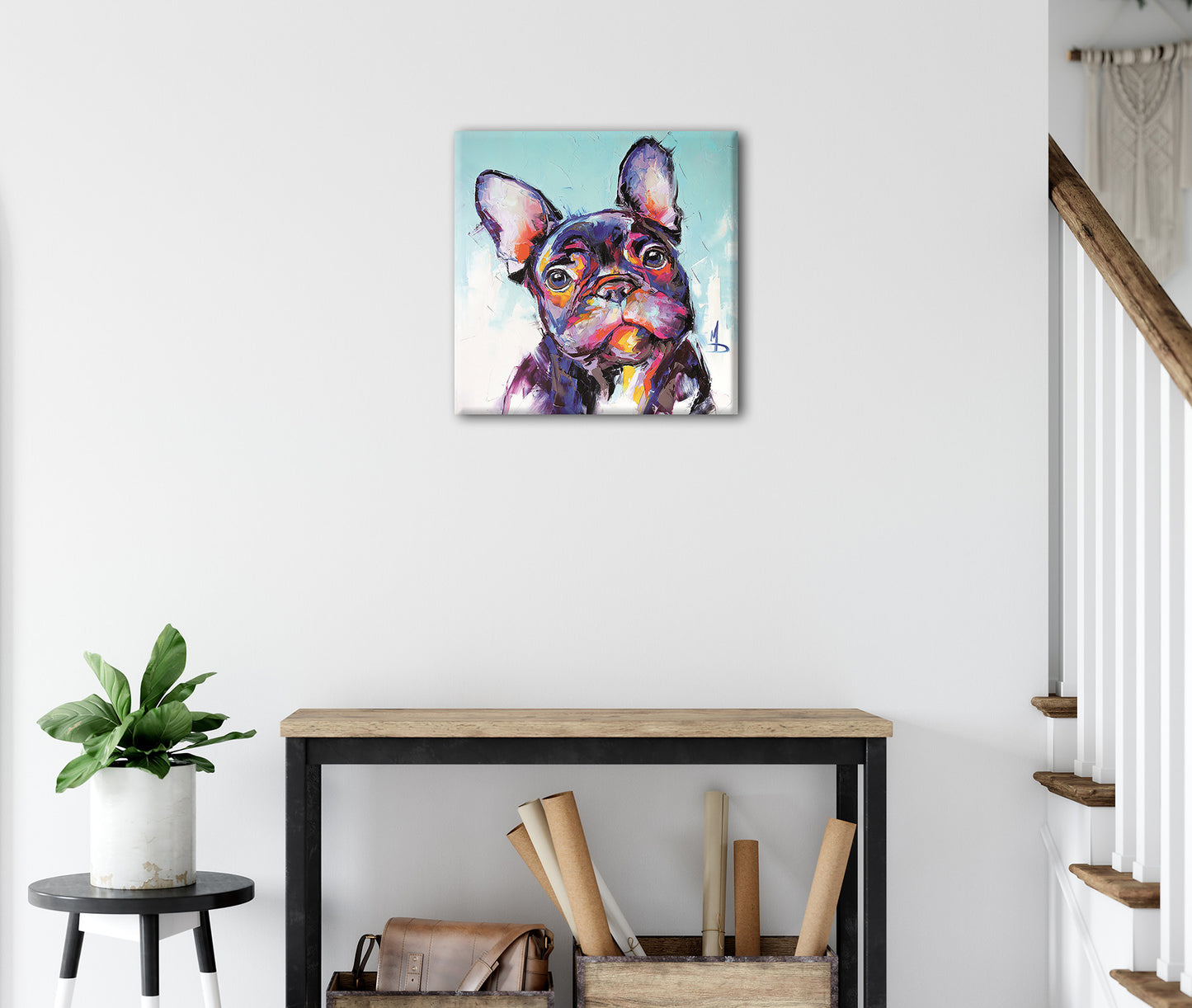 Wandbild FRENCHIE 35x35 cm – Leinwandbild Keilrahmen Deko modern - Ambiente 3