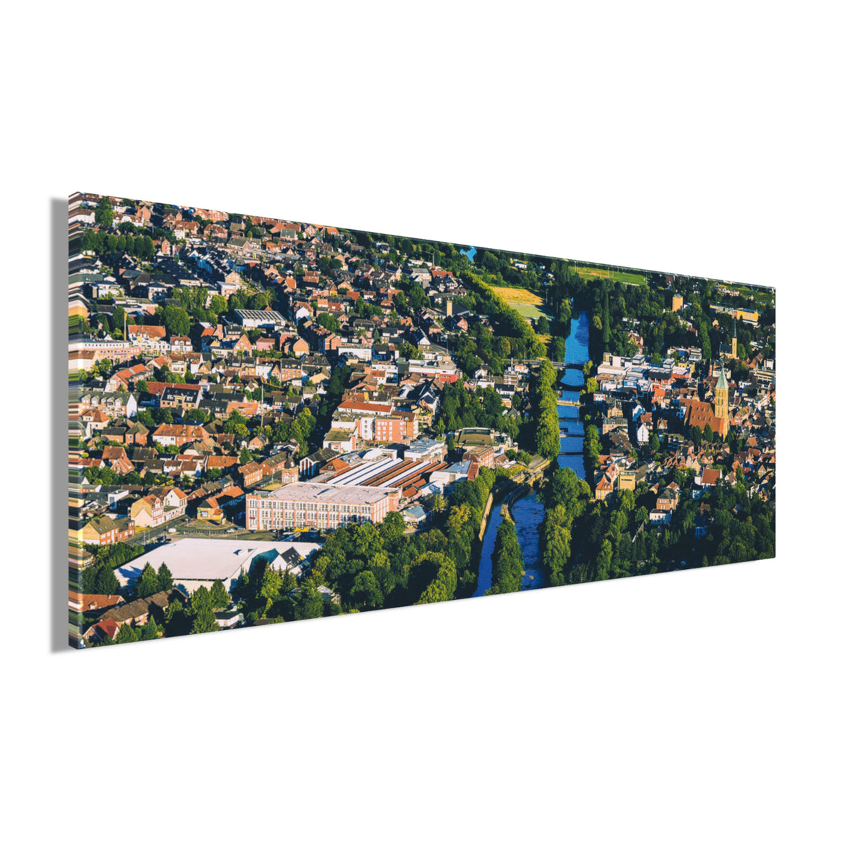 Wandbild RHEINE LUFTAUFNAHME 50x125 cm – Leinwandbild Keilrahmen Deko modern - Seitenansicht