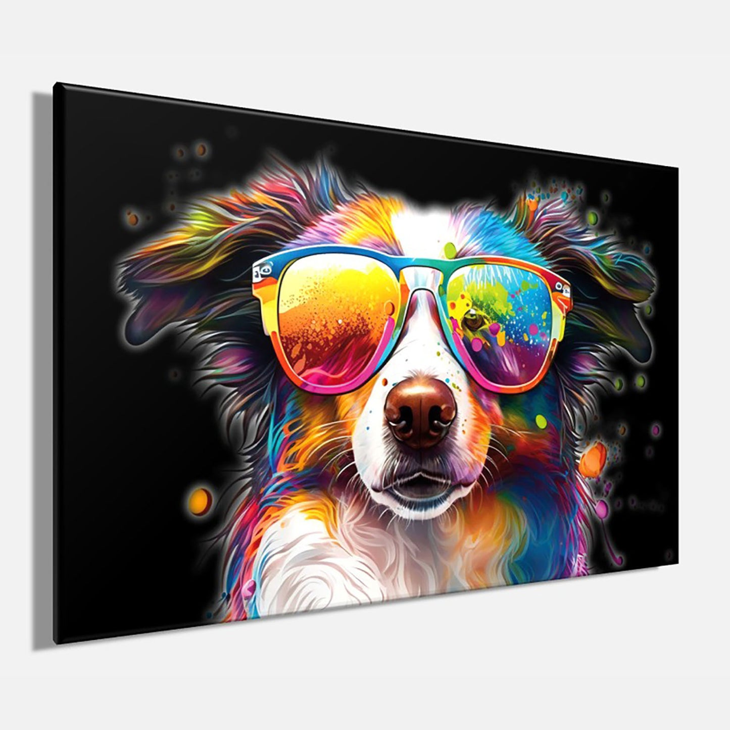 Wandbild BUNTER HUND 60x90 cm – Leinwandbild Keilrahmen Deko modern - Seitenansicht