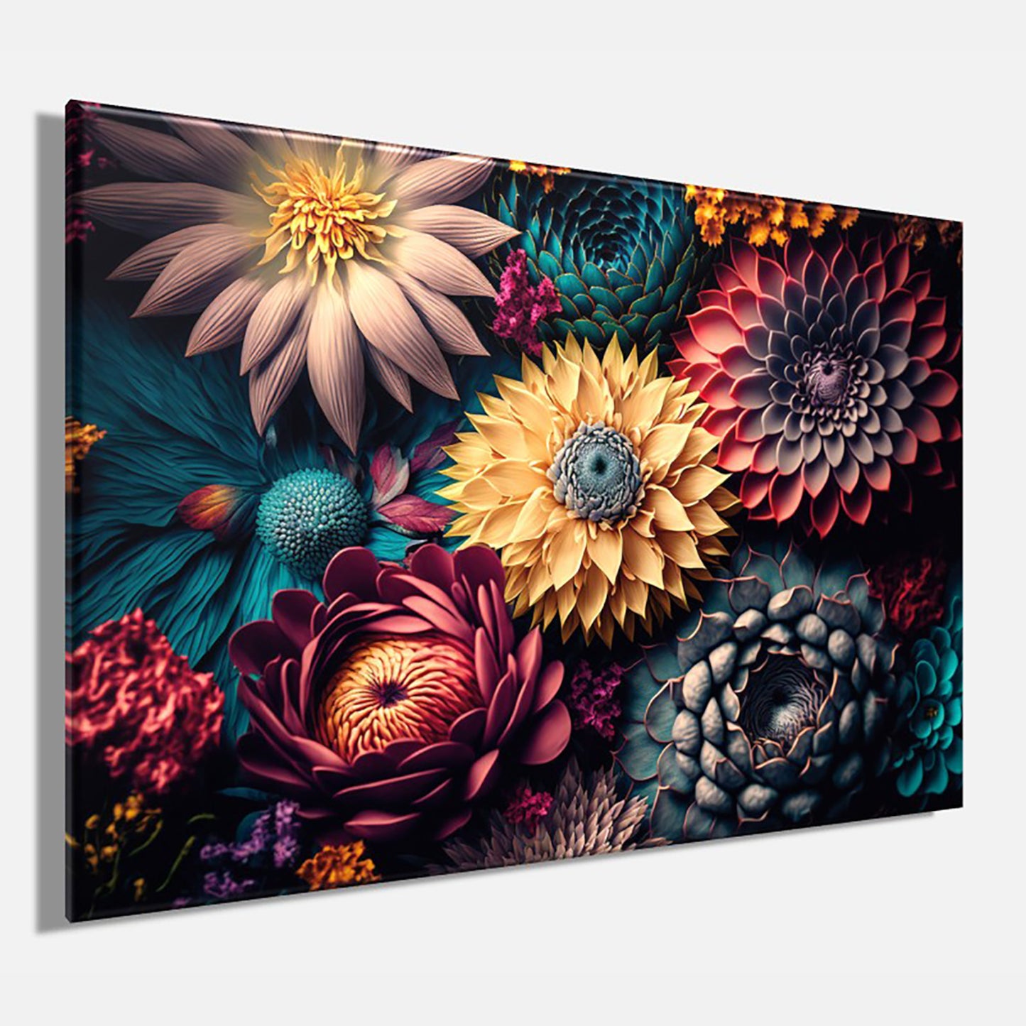Wandbild BUNTE BLUMEN 60x90 cm – Leinwandbild Keilrahmen Deko modern - Seitenansicht