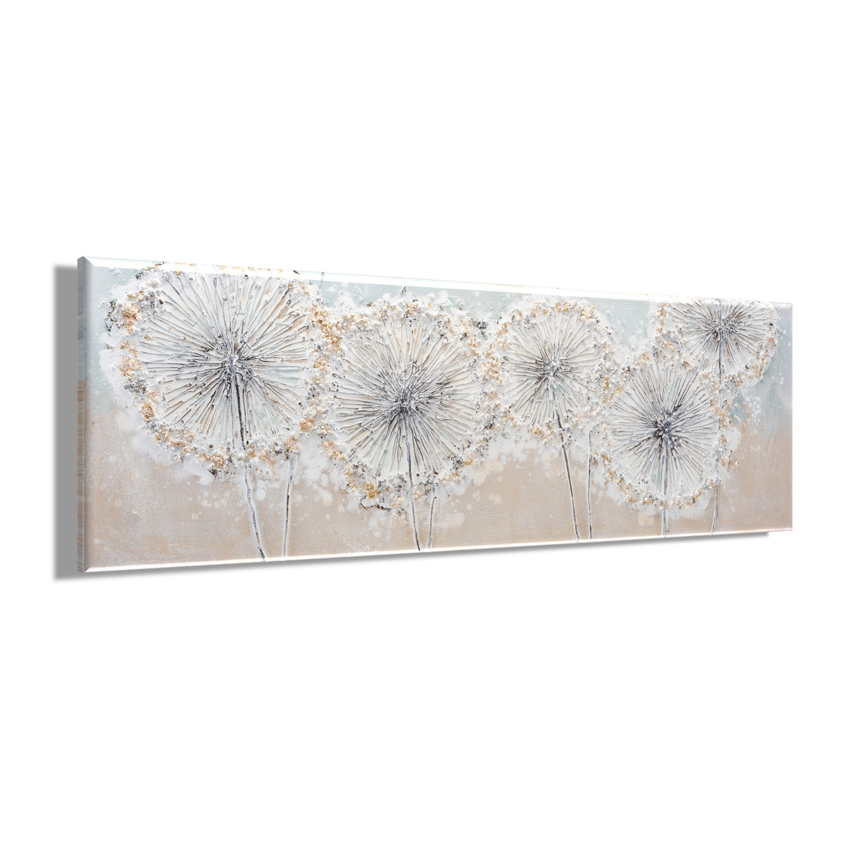 Ölgemälde handarbeit PUSTEBLUMEN 40x120 cm – Wandbild Kunst Deko modern - Seitenansicht