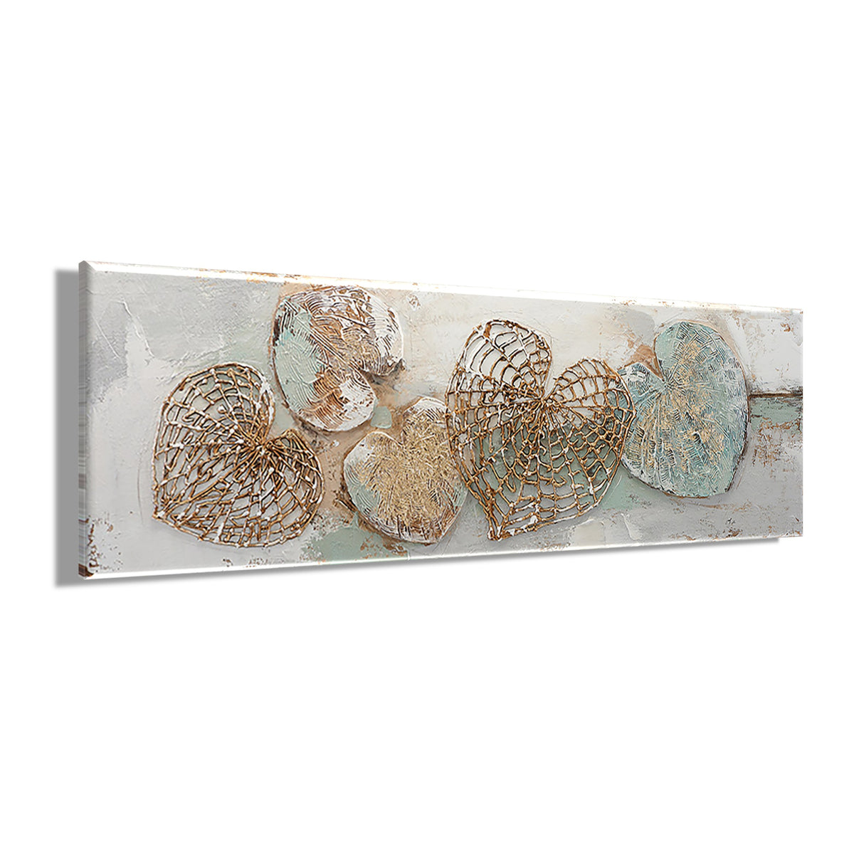 Ölgemälde handarbeit HERZEN 40x120 cm – Wandbild Kunst Deko modern - Seitenansicht