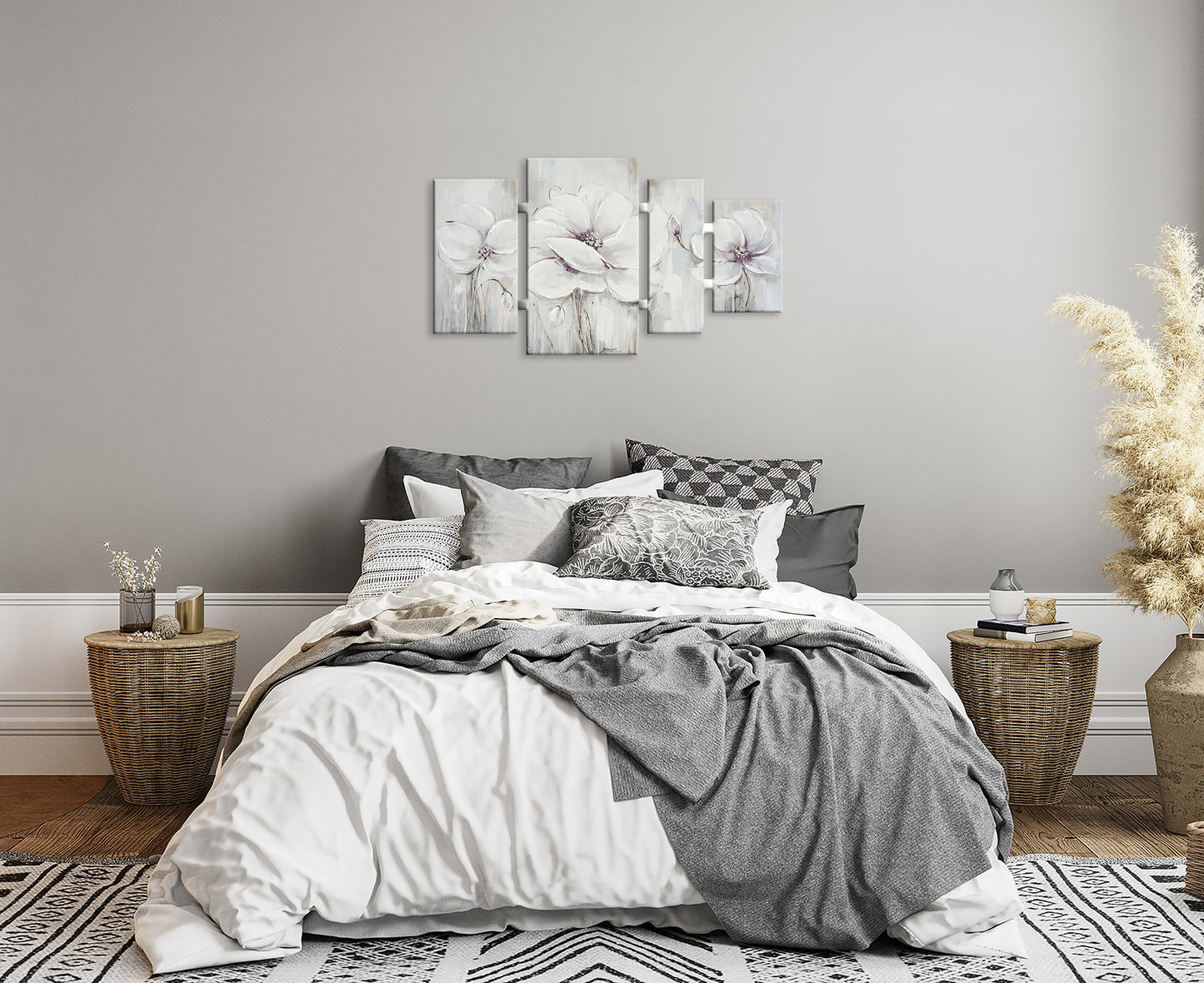 Ölgemälde handarbeit 4-teilig BLUMEN 70x124 cm – Wandbild Deko modern - Ambiente 3