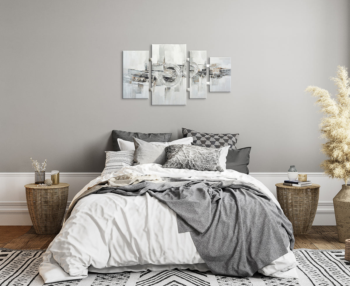 Ölgemälde handarbeit 4-teilig ABSTRAKTE KREISE 70x124 cm – Wandbild Deko modern - Ambiente 3