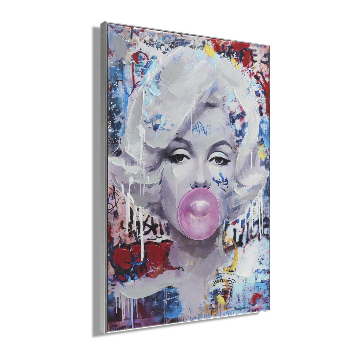 Ölgemälde handarbeit gerahmt POP ART PORTRAIT 60x90 cm – Wandbild modern bunt - Seitenansicht