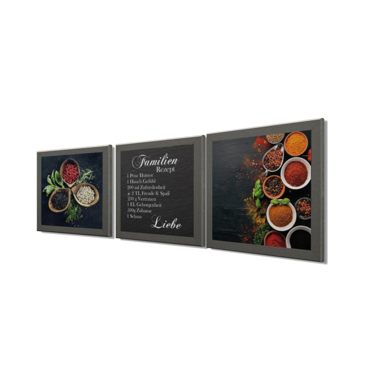 3er-Set gerahmte Bilder FAMILIENREZEPT 3x23x23 cm – Küche & Essen - Seitenansicht