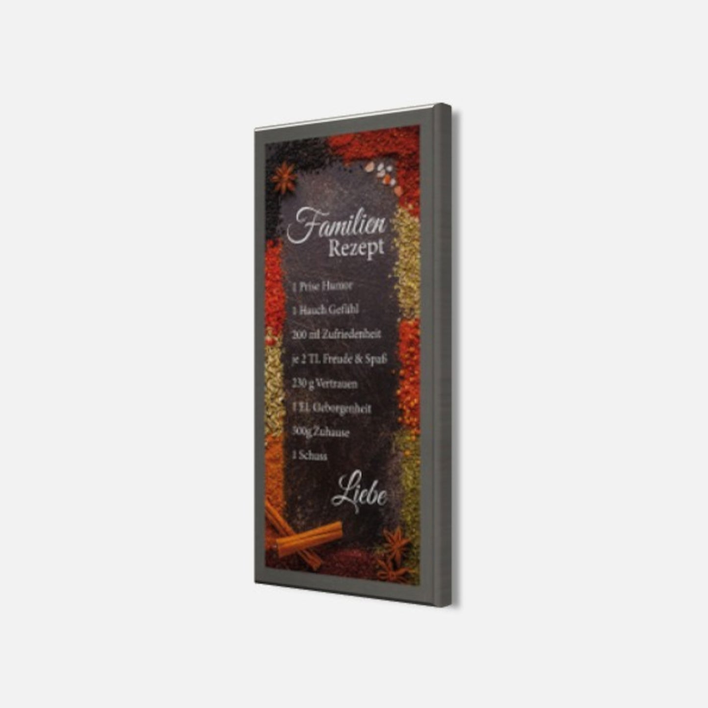 Wandbild gerahmt GEWÜRZE MIT FAMILIENREZEPT 23x49 cm – Wanddeko - Seitenansicht