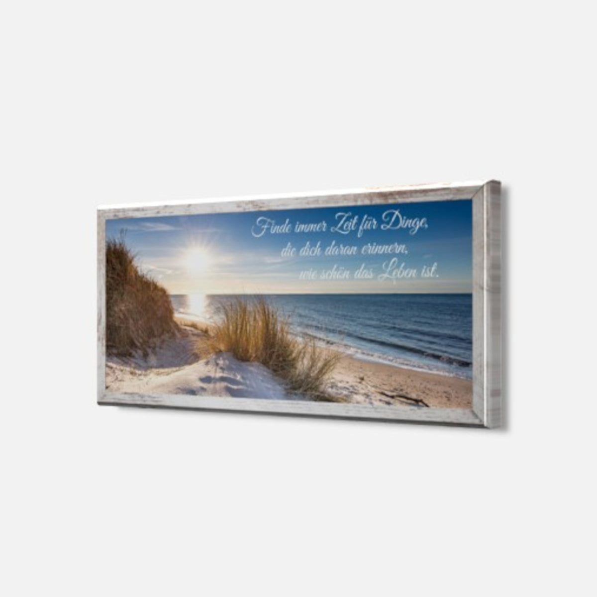Wandbild gerahmt STRAND MIT SPRUCH ZEIT 23x49 cm – Natur Wanddeko modern - Seitenansicht