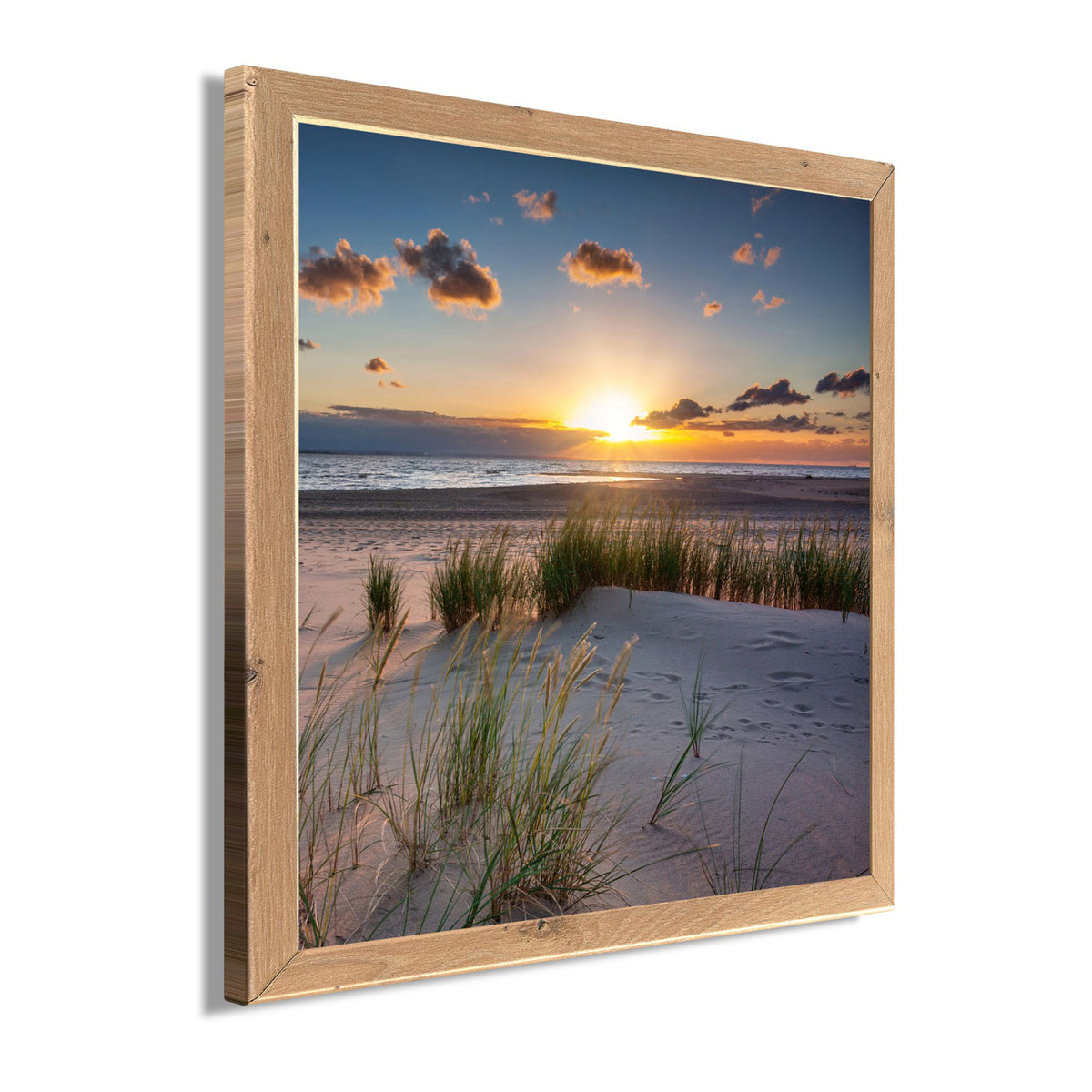 Wandbild gerahmt STRAND BEI SONNENAUFGANG 35x35 cm – Natur Wanddeko modern - Seitenansicht