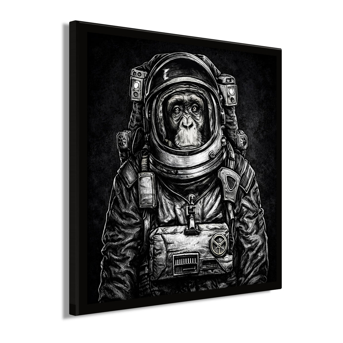 Wandbild gerahmt ASTRONAUT SCHIMPANSE 35x35 cm – Tierbild Natur Wanddeko - Seitenansicht