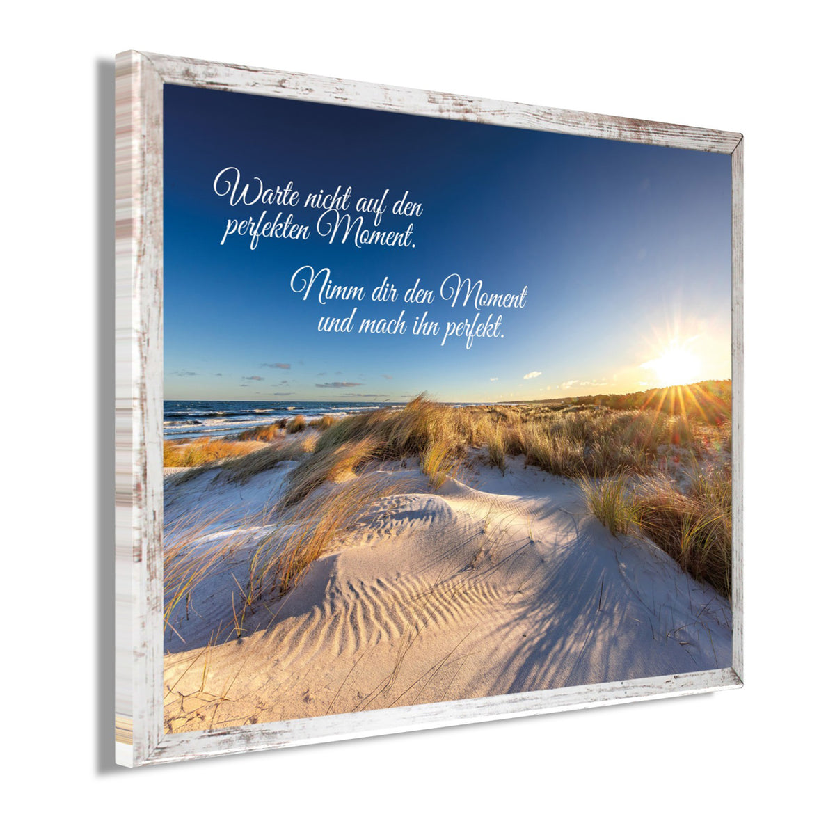 Wandbild gerahmt STRAND MIT SPRUCH 40x50 cm – Wandbild Deko - Seitenansicht