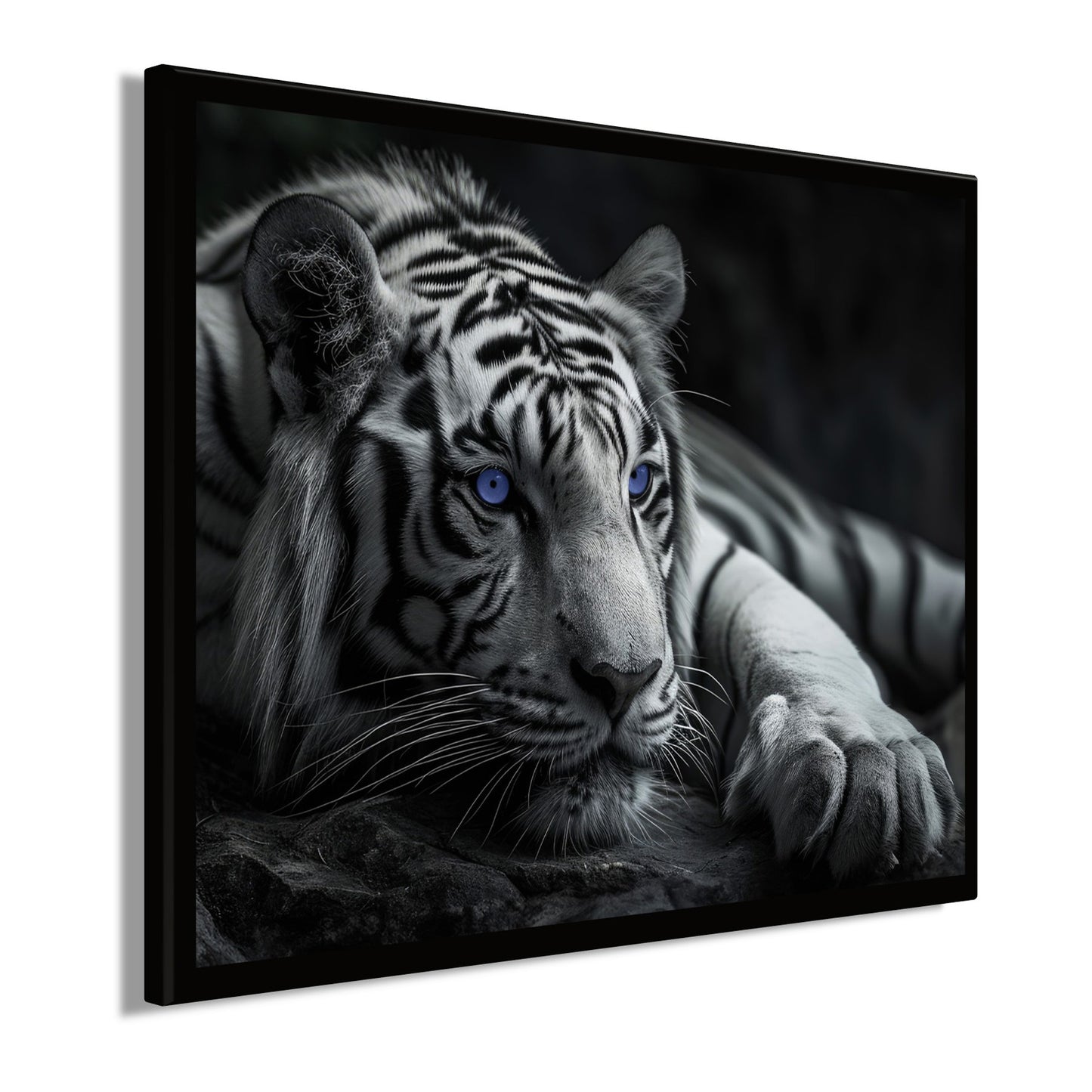 Wandbild gerahmt TIGER MIT BLAUEN AUGEN 40x50 cm – Tierbild Natur Wanddeko - Seitenansicht