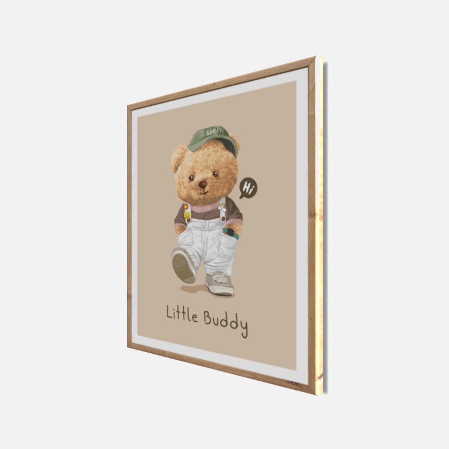 Wandbild gerahmt LITTLE BUDDY 40x50 cm – Kinderzimmer Wanddeko Bär - Seitenansicht