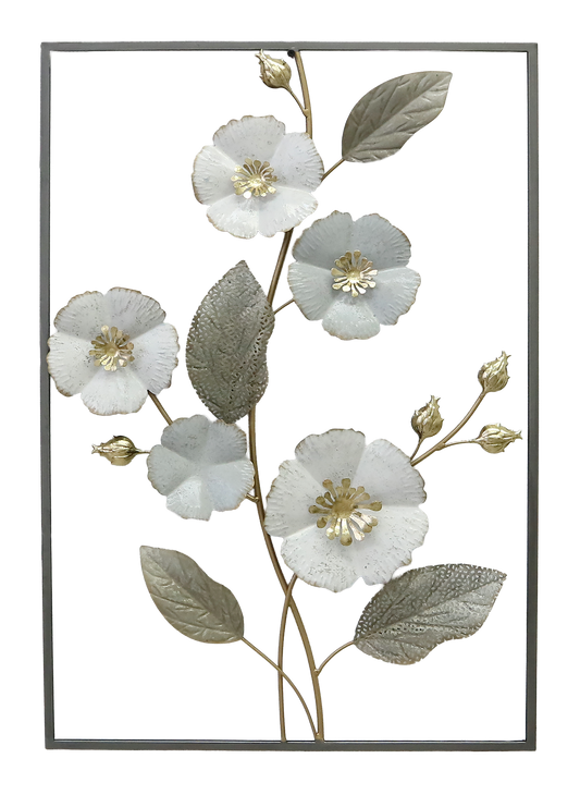 Metallbild BLUMEN MIT BLÄTTERN 74x51 cm – Deko modern