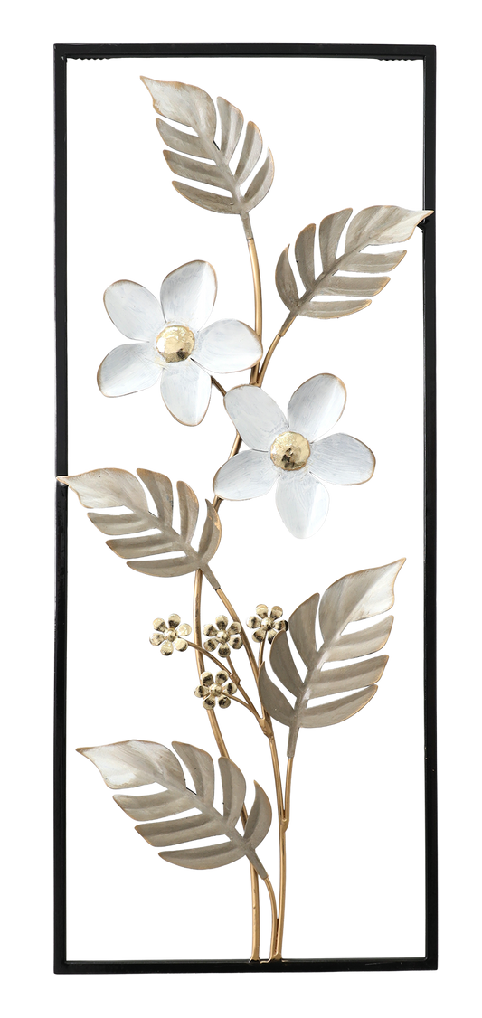 Metallbild BLÄTTER MIT BLUMEN 25x61 cm – Deko modern