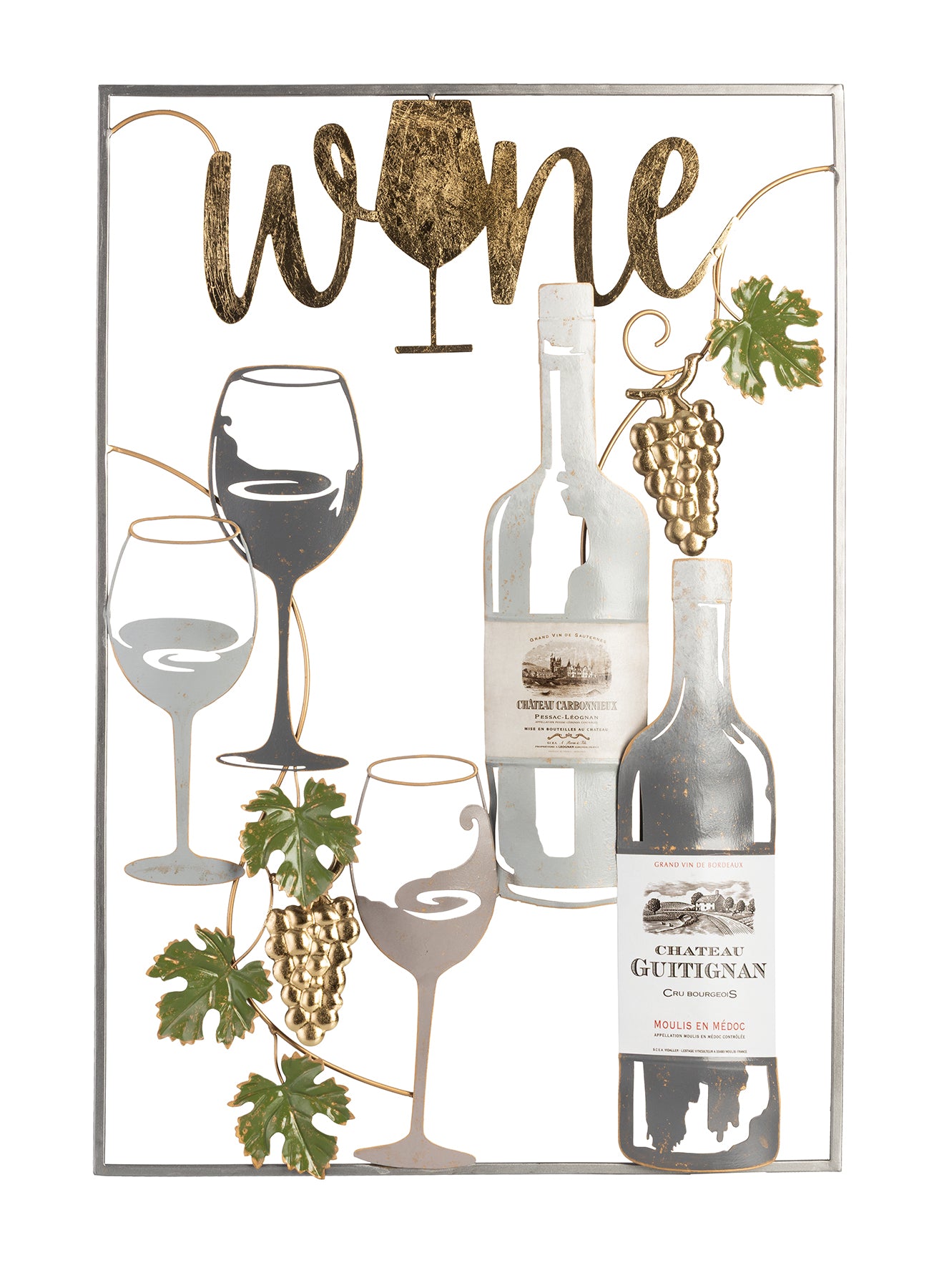 Metallbild WEIN SILBER 51x74 cm – Deko modern
