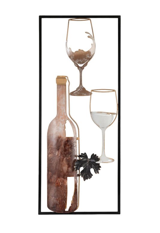Metallbild WEINFLASCHE UND WEINGLÄSER 25x61 cm – Deko modern