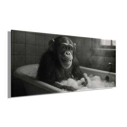 Wandbild SCHIMPANSE IM BAD 33x70 cm – Leinwandbild Keilrahmen Deko modern - Seitenansicht