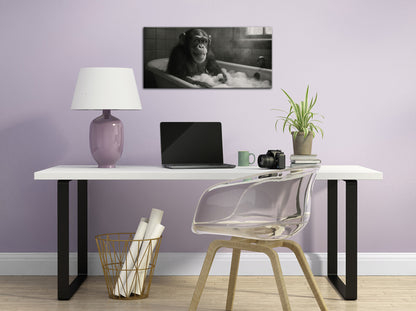 Wandbild SCHIMPANSE IM BAD 33x70 cm – Leinwandbild Keilrahmen Deko modern - Ambiente 1