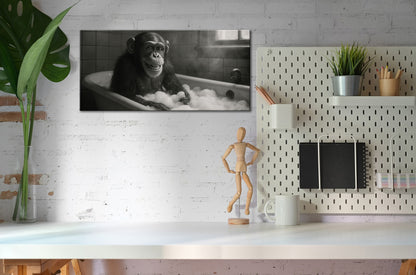 Wandbild SCHIMPANSE IM BAD 33x70 cm – Leinwandbild Keilrahmen Deko modern - Ambiente 2