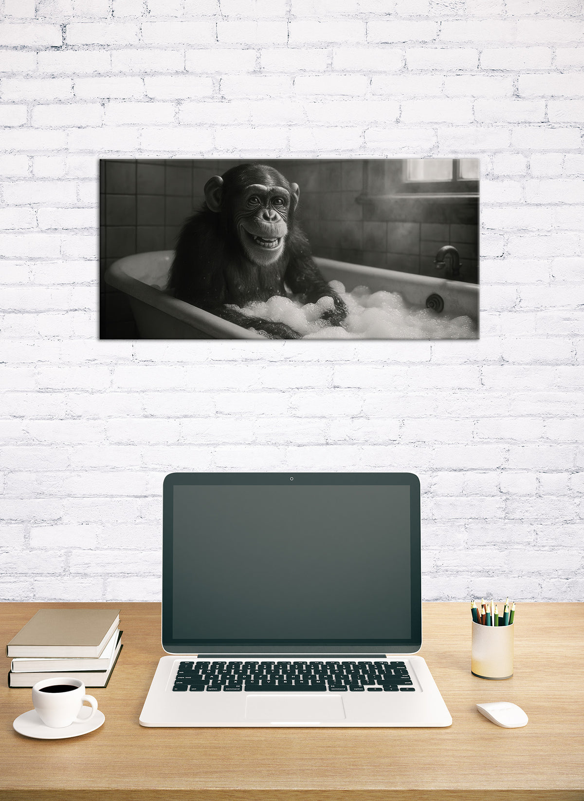 Wandbild SCHIMPANSE IM BAD 33x70 cm – Leinwandbild Keilrahmen Deko modern - Ambiente 3