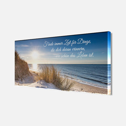 Wandbild STRAND MIT SPRUCH 33x70 cm – Leinwandbild Keilrahmen Deko modern - Seitenansicht