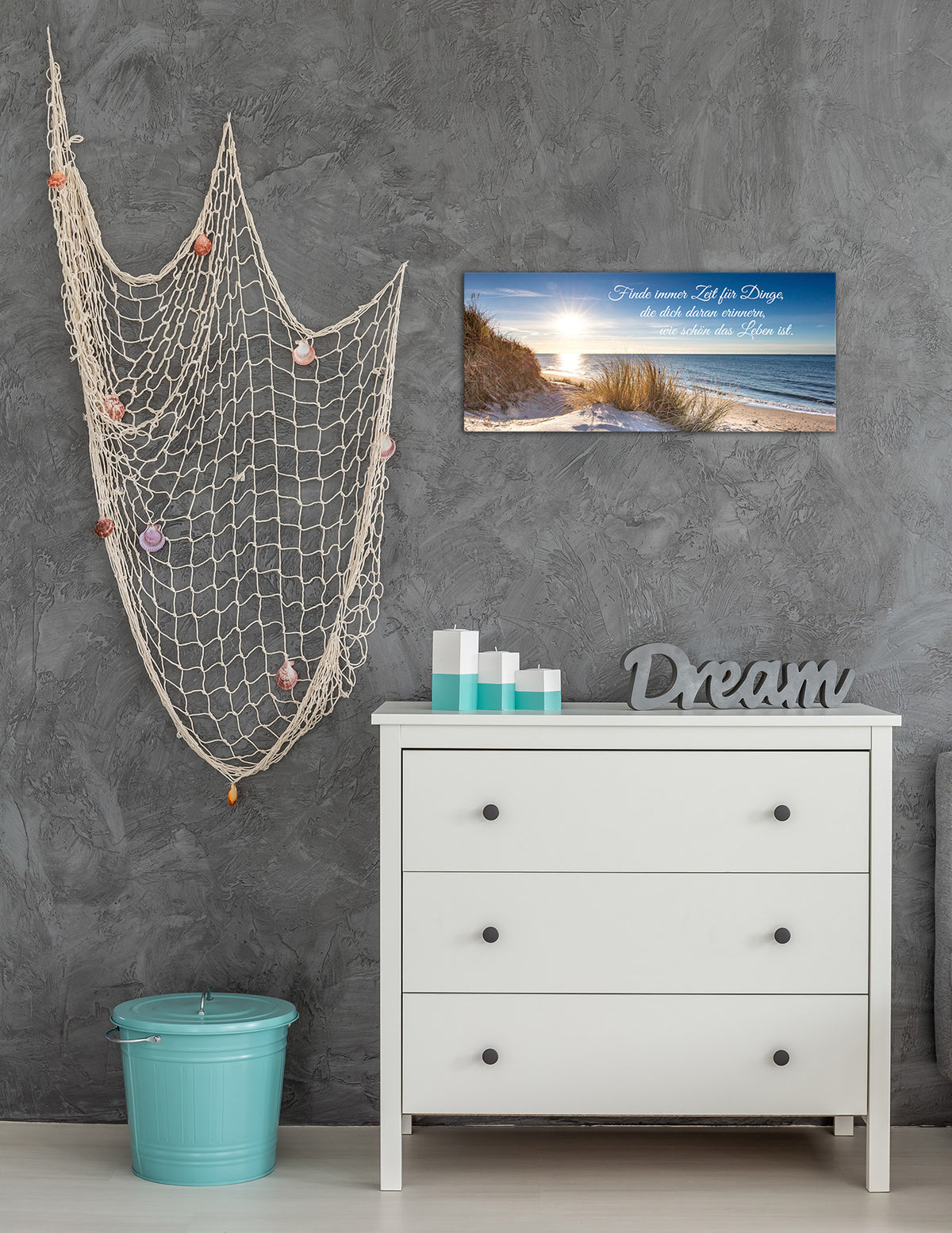 Wandbild STRAND MIT SPRUCH 33x70 cm – Leinwandbild Keilrahmen Deko modern - Ambiente 1