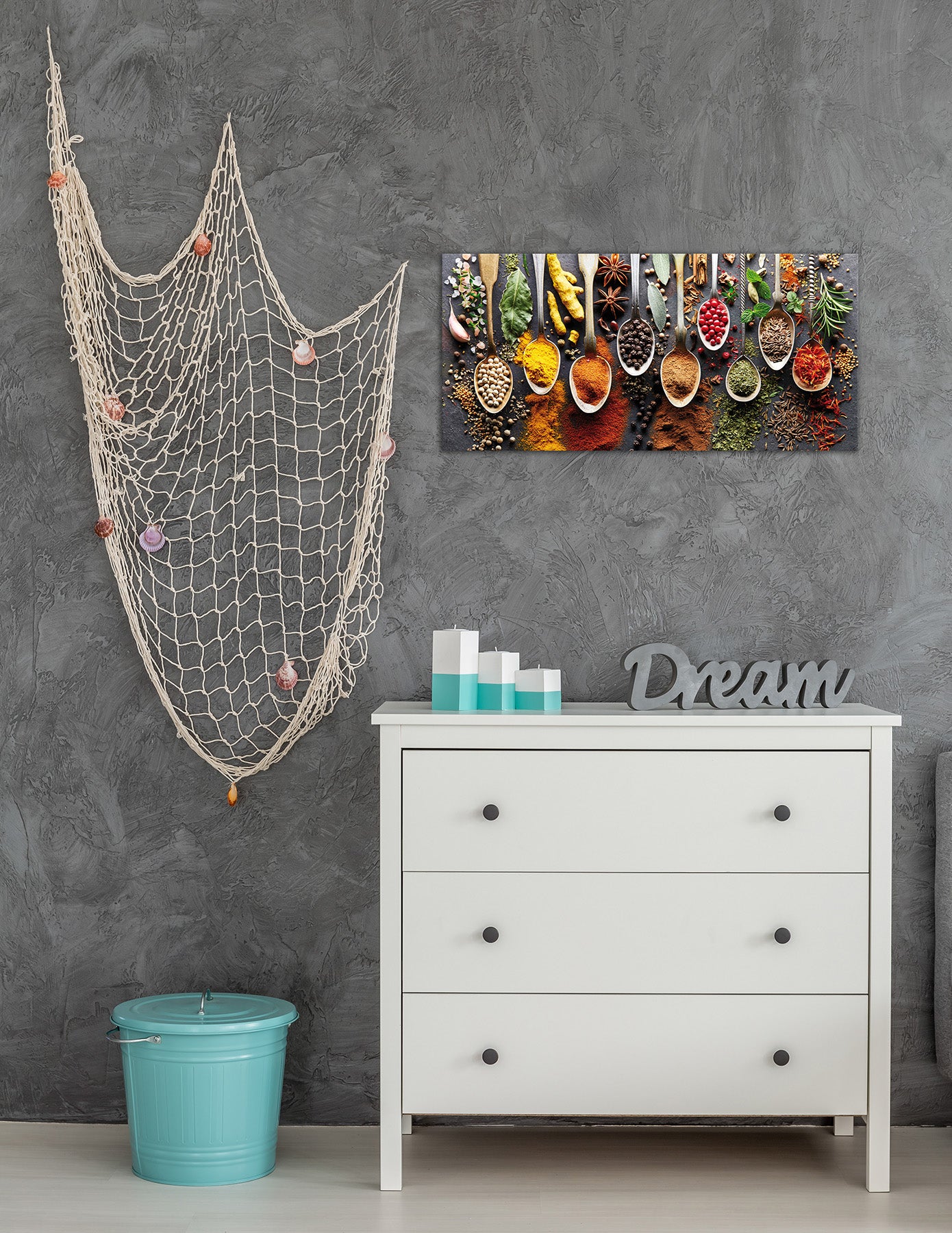 Wandbild GEWÜRZE AUF LÖFFELN 33x70 cm – Leinwandbild Keilrahmen Deko modern - Ambiente 1