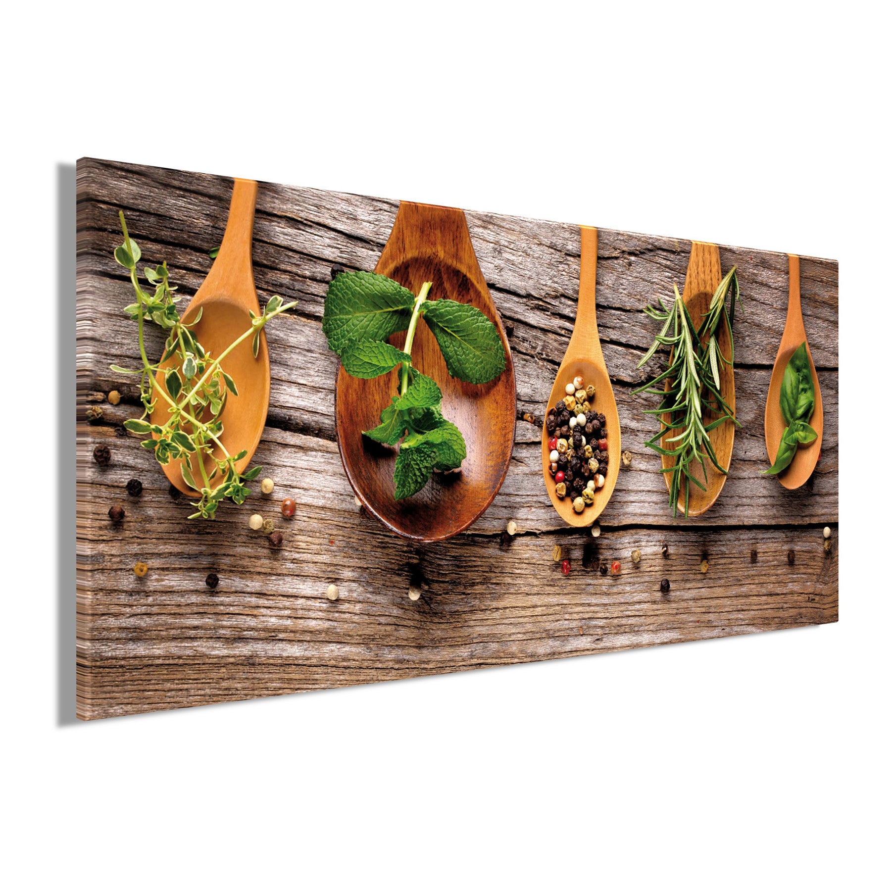 Wandbild GEWÜRZE UND KRÄUTER 33x70 cm – Leinwandbild Keilrahmen Deko modern - Seitenansicht