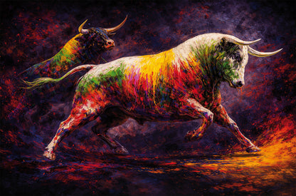Wandbild BUNTER STIER 78x118 cm – Leinwandbild Keilrahmen Deko modern