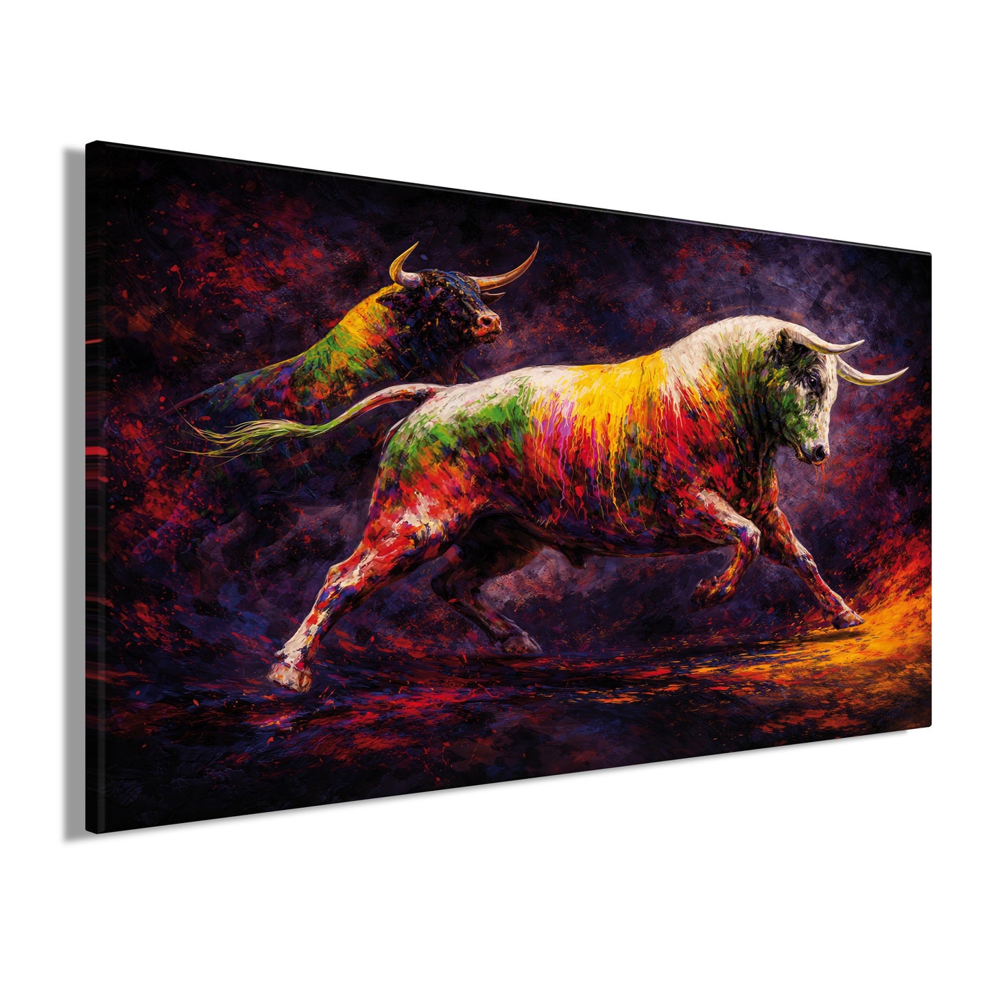 Wandbild BUNTER STIER 78x118 cm – Leinwandbild Keilrahmen Deko modern - Seitenansicht