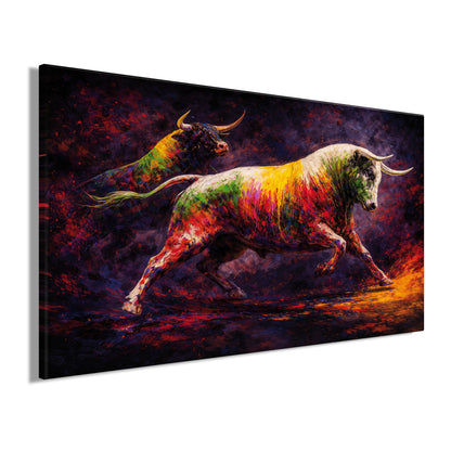 Wandbild BUNTER STIER 78x118 cm – Leinwandbild Keilrahmen Deko modern - Seitenansicht