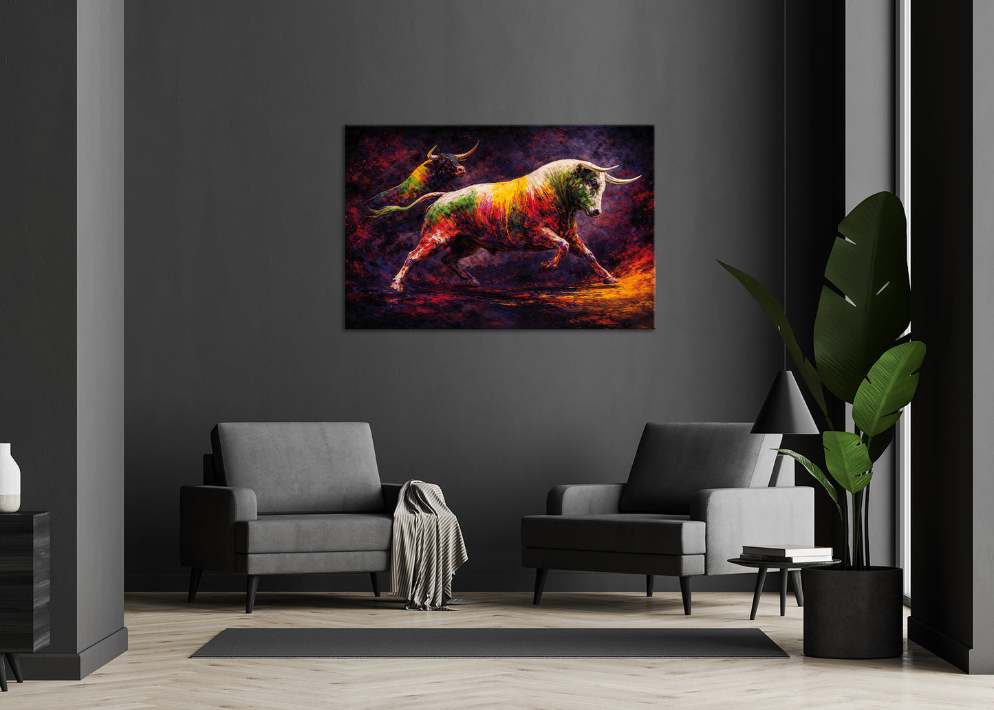 Wandbild BUNTER STIER 78x118 cm – Leinwandbild Keilrahmen Deko modern - Ambiente 1