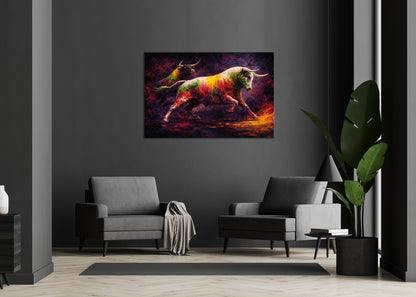 Wandbild BUNTER STIER 78x118 cm – Leinwandbild Keilrahmen Deko modern - Ambiente 1