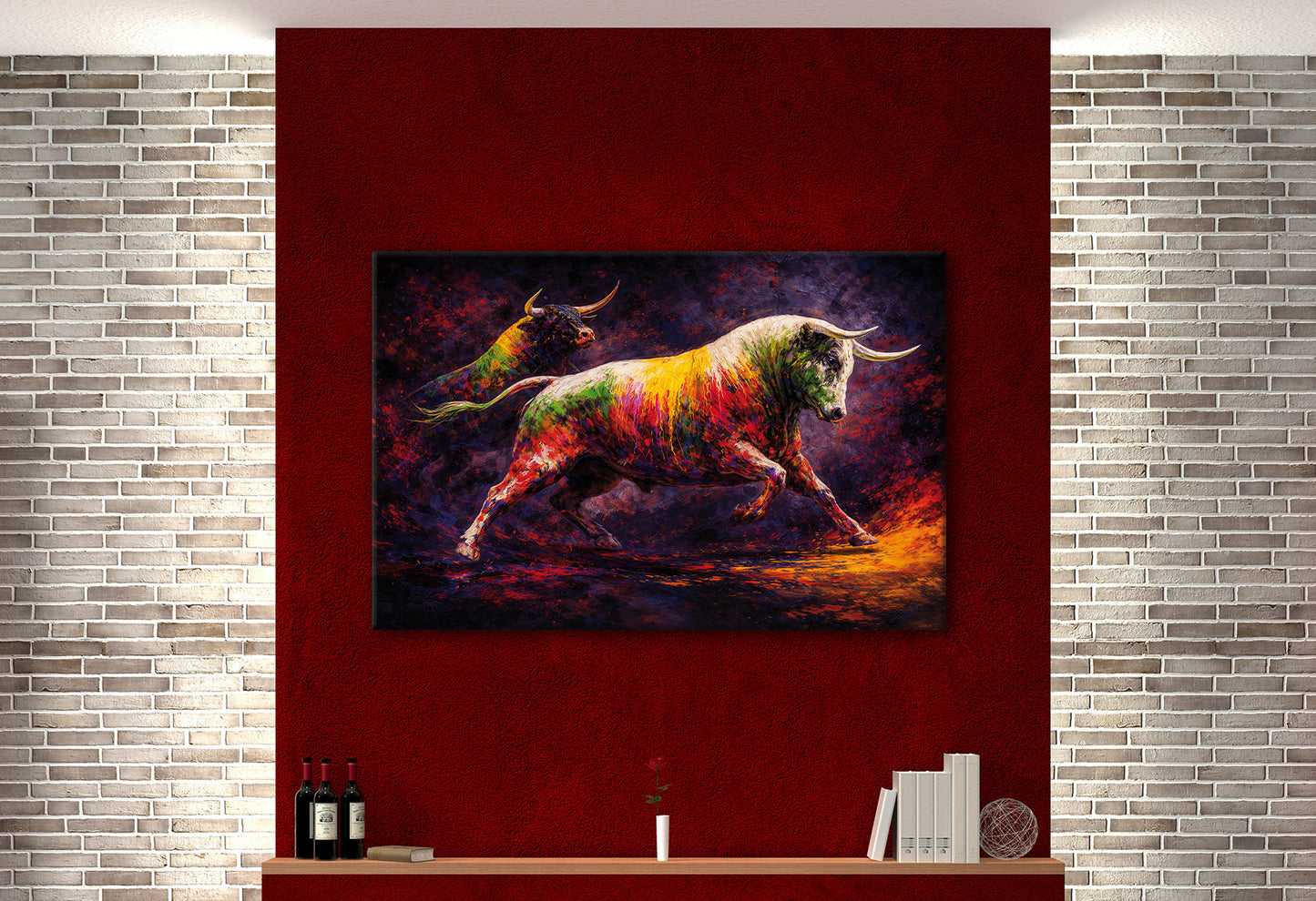 Wandbild BUNTER STIER 78x118 cm – Leinwandbild Keilrahmen Deko modern - Ambiente 2
