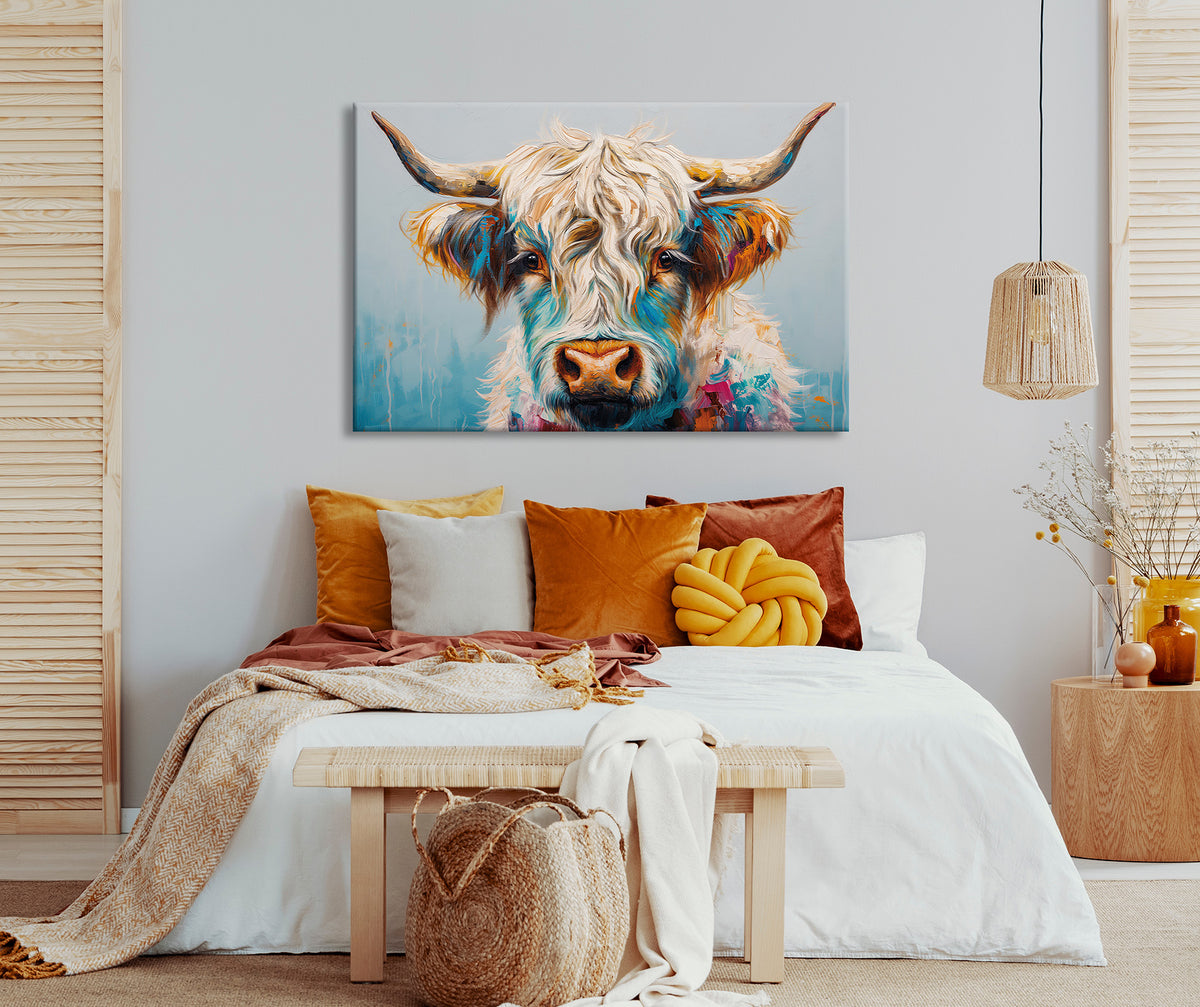 Wandbild BUNTES HOCHLANDRIND 78x118 cm – Leinwandbild Keilrahmen Deko modern - Ambiente 2