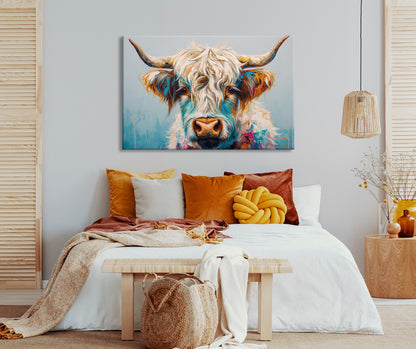 Wandbild BUNTES HOCHLANDRIND 78x118 cm – Leinwandbild Keilrahmen Deko modern - Ambiente 2