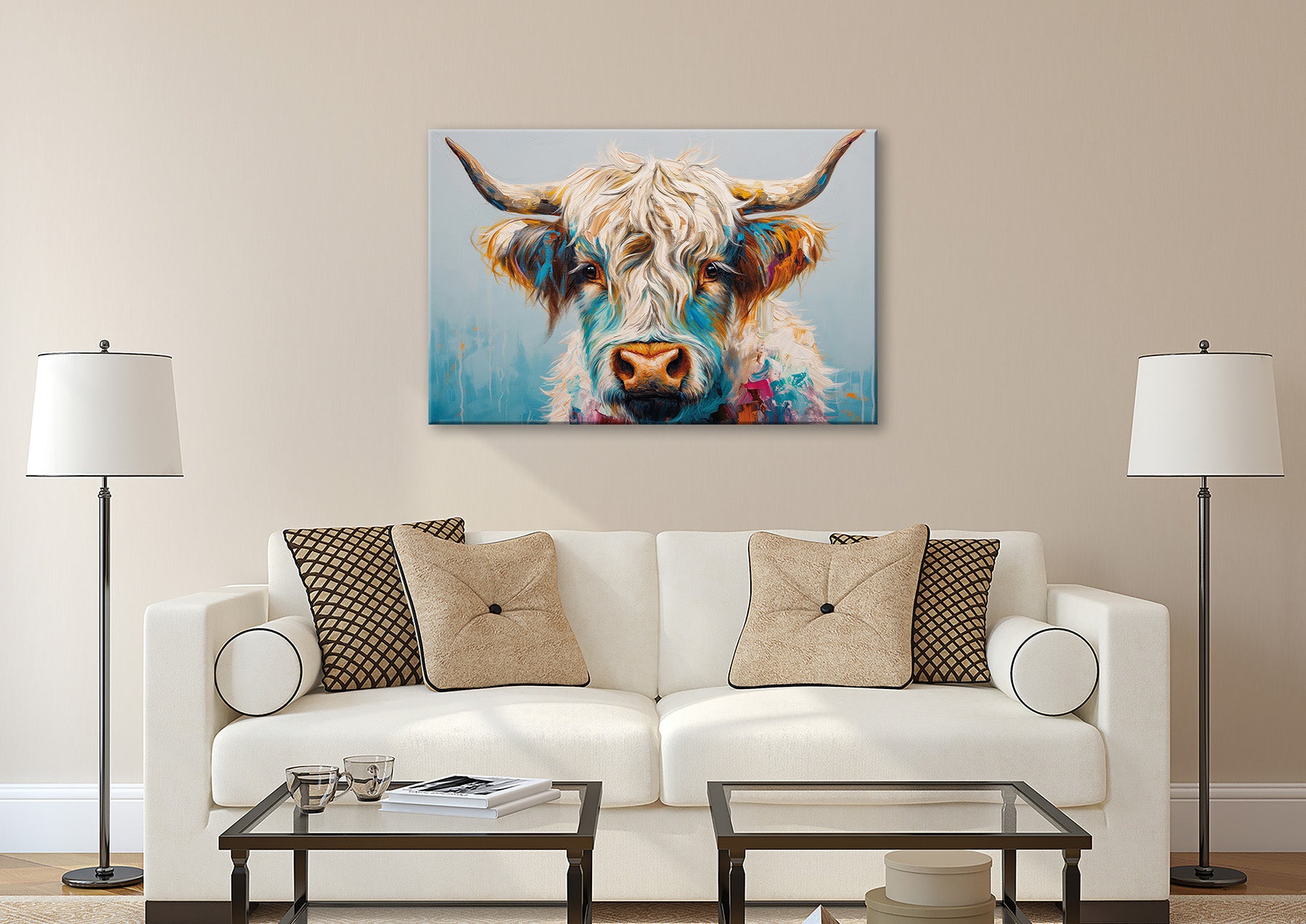 Wandbild BUNTES HOCHLANDRIND 78x118 cm – Leinwandbild Keilrahmen Deko modern - Ambiente 3