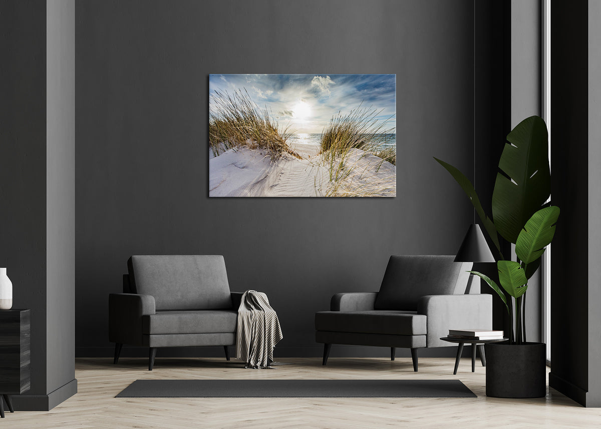 Wandbild STRAND DÜNE 78x118 cm – Leinwandbild Keilrahmen Deko modern - Ambiente 1
