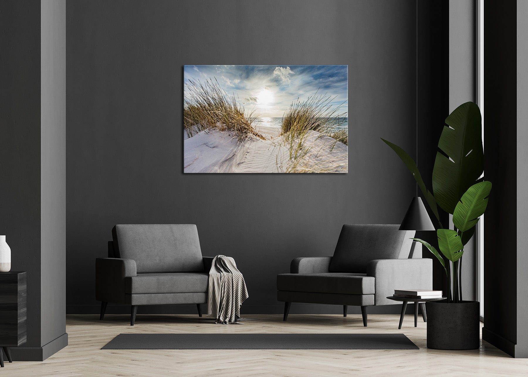 Wandbild STRAND DÜNE 78x118 cm – Leinwandbild Keilrahmen Deko modern - Ambiente 1