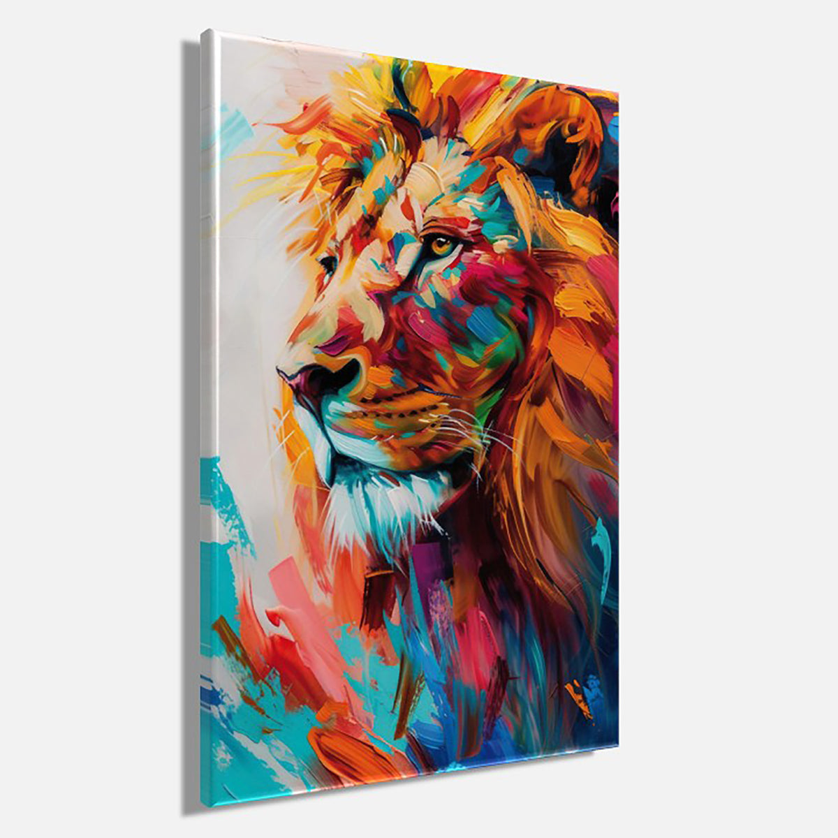Wandbild BUNTER LÖWE 78x118 cm – Leinwandbild Keilrahmen Deko modern - Seitenansicht