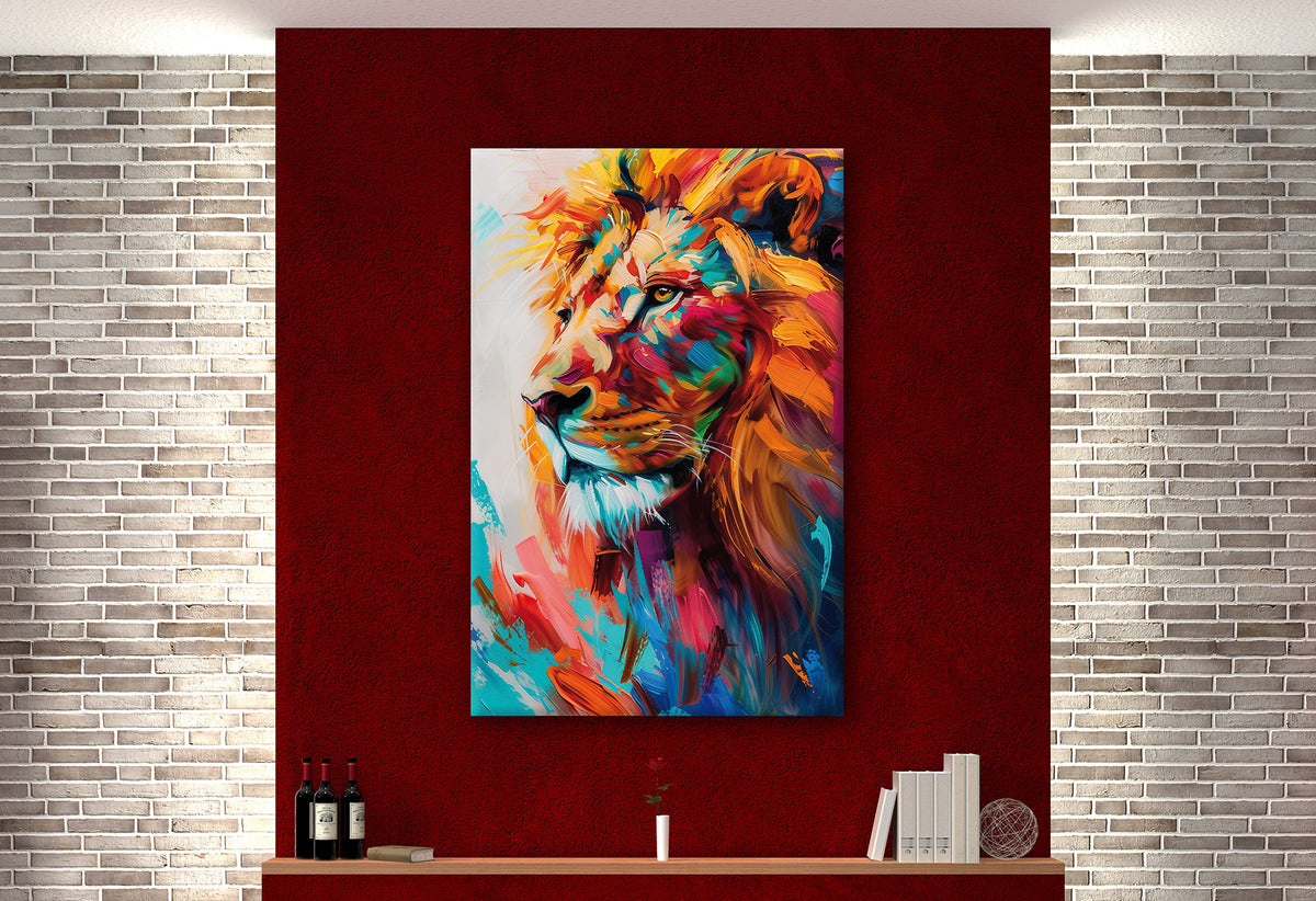Wandbild BUNTER LÖWE 78x118 cm – Leinwandbild Keilrahmen Deko modern - Ambiente 1