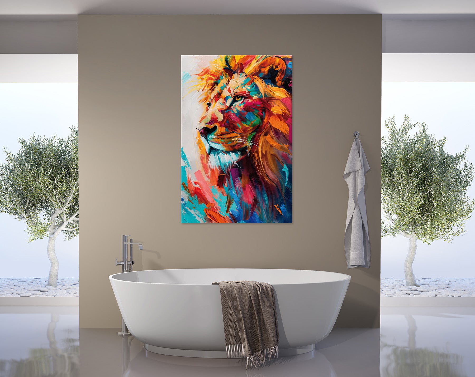 Wandbild BUNTER LÖWE 78x118 cm – Leinwandbild Keilrahmen Deko modern - Ambiente 2