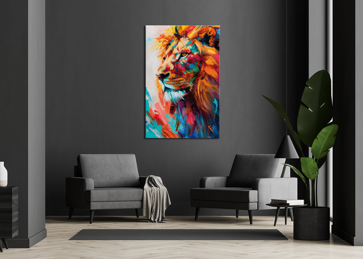Wandbild BUNTER LÖWE 78x118 cm – Leinwandbild Keilrahmen Deko modern - Ambiente 3