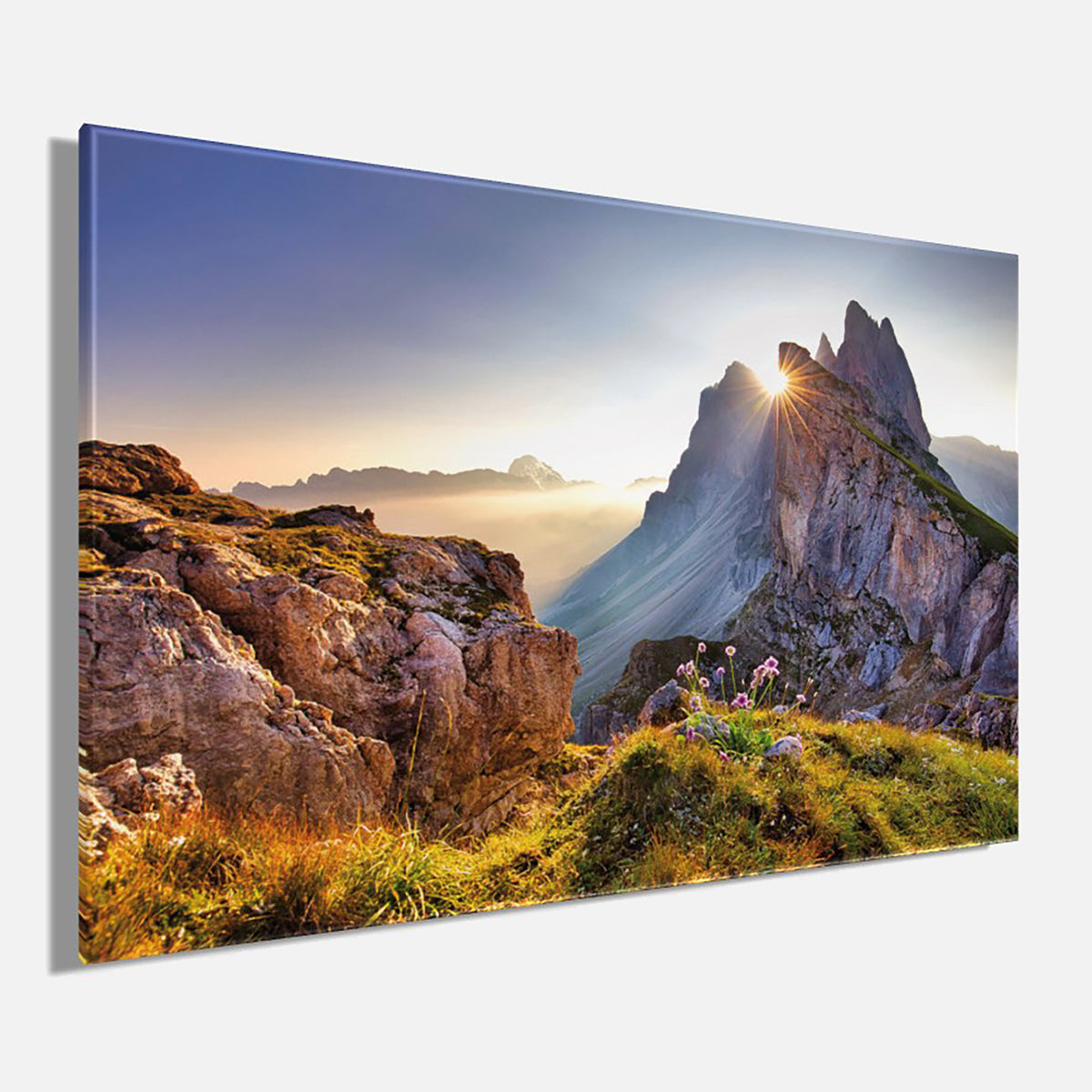 Wandbild BERGE SONNENAUFGANG 78x118 cm – Leinwandbild Keilrahmen Deko modern - Seitenansicht