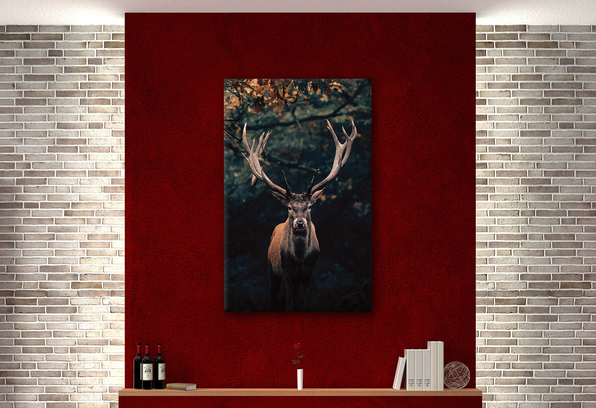Wandbild HIRSCH IM WALD 78x118 cm – Leinwandbild Keilrahmen Deko modern - Ambiente 1